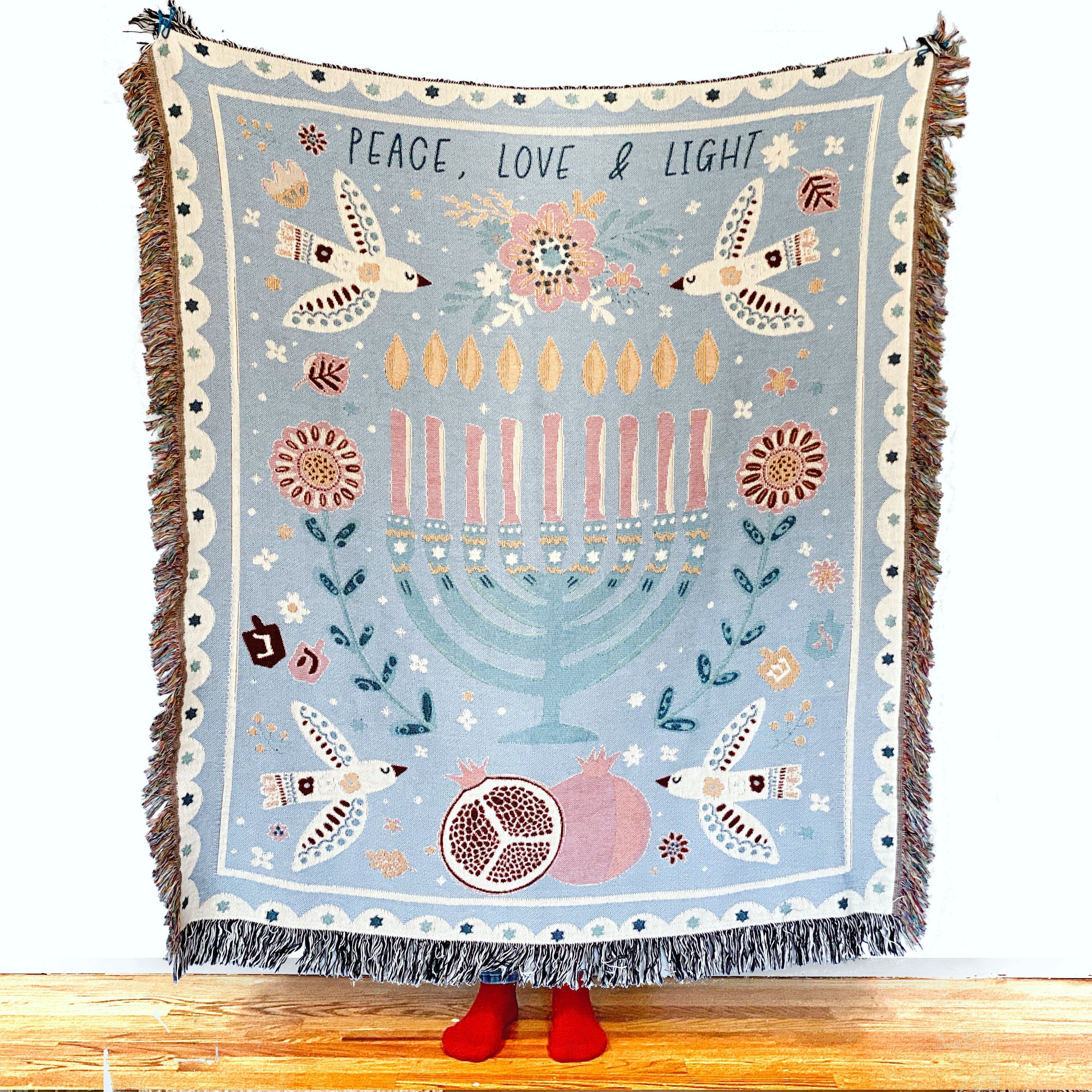 Personalized Menorah Woven Blanket, Judaica Home Blessing Gift,  Jewish Heritage & Solidarity, Personalized Hanukkah Gift, Pomegranate Decor