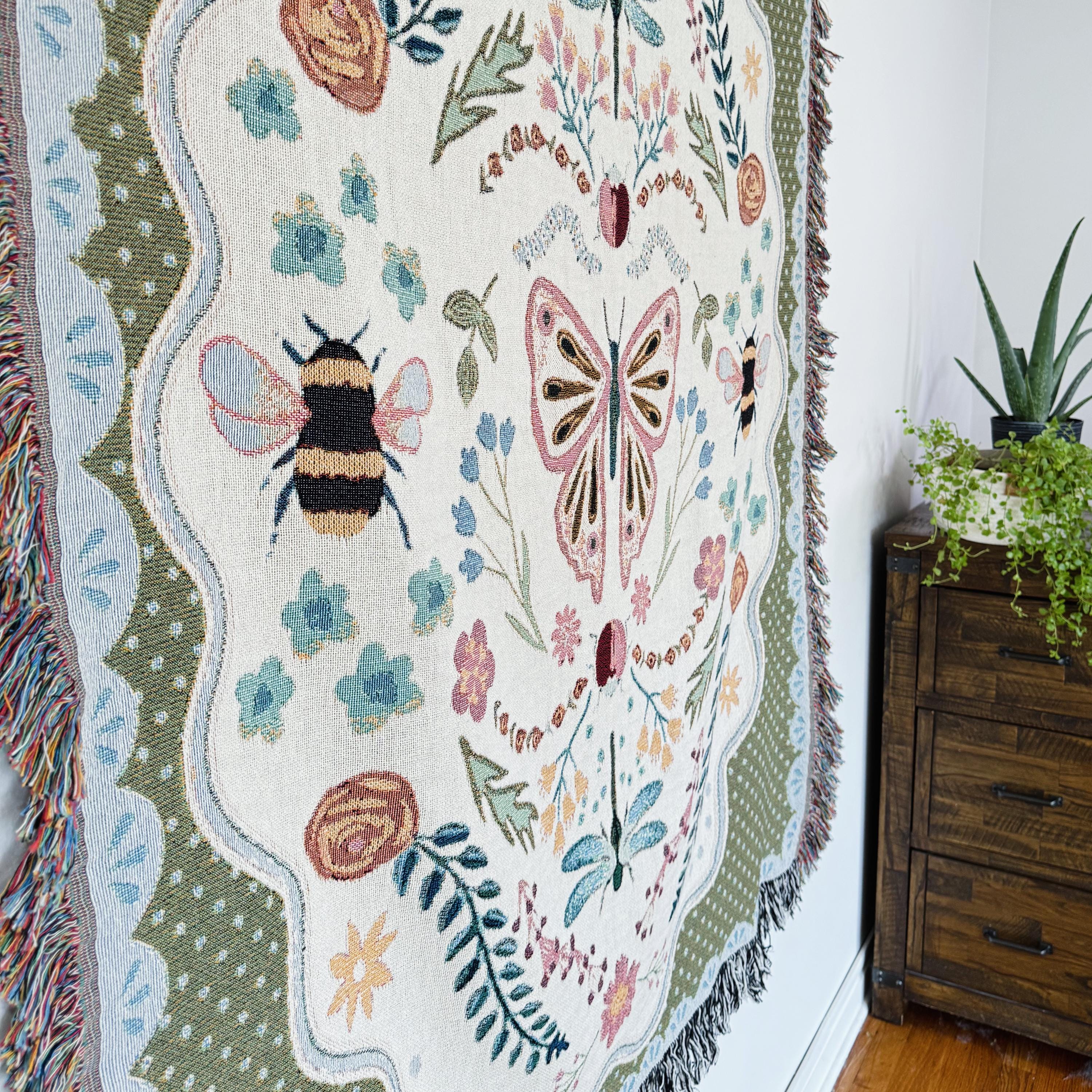 Coquette Woven Cotton Blanket: Cottagecore Aesthetic Wall Hanging Tapestry, College Apartment Aesthetic, Maximalist Decor Whimsical Room