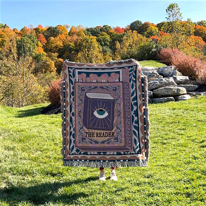 Tarot Card Reader Woven Throw Blanket, Book Nook Tapestry, Custom Tapestry For Readers, Maximalist Decor, Tarot Wall Tapestry, Custom Gift