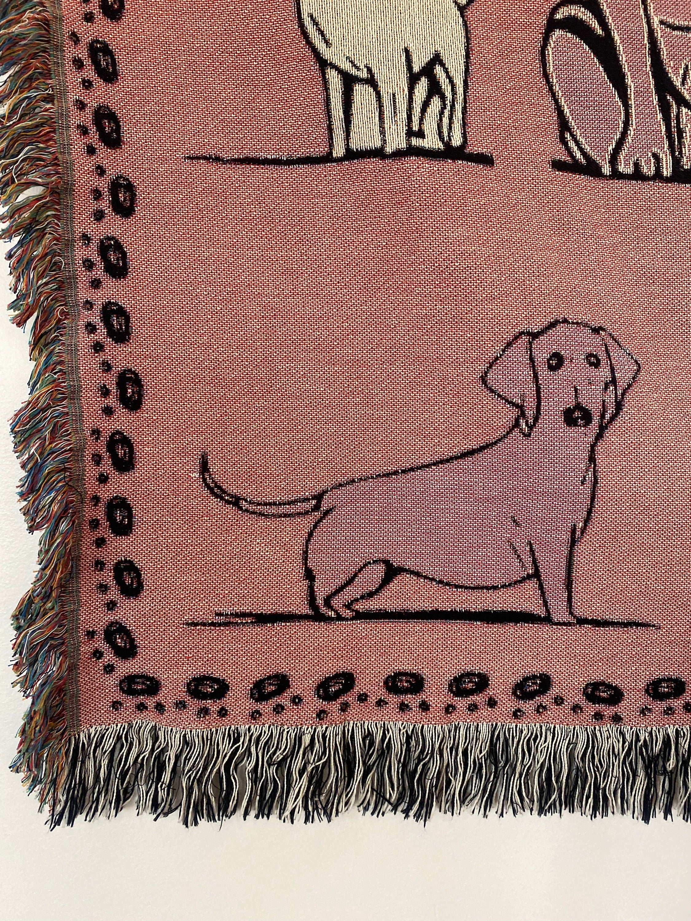 Pink Dog Throw Blanket: Woven Cotton Throw, Cute Gift For Dog Or Pet Lovers, Puppy Decor