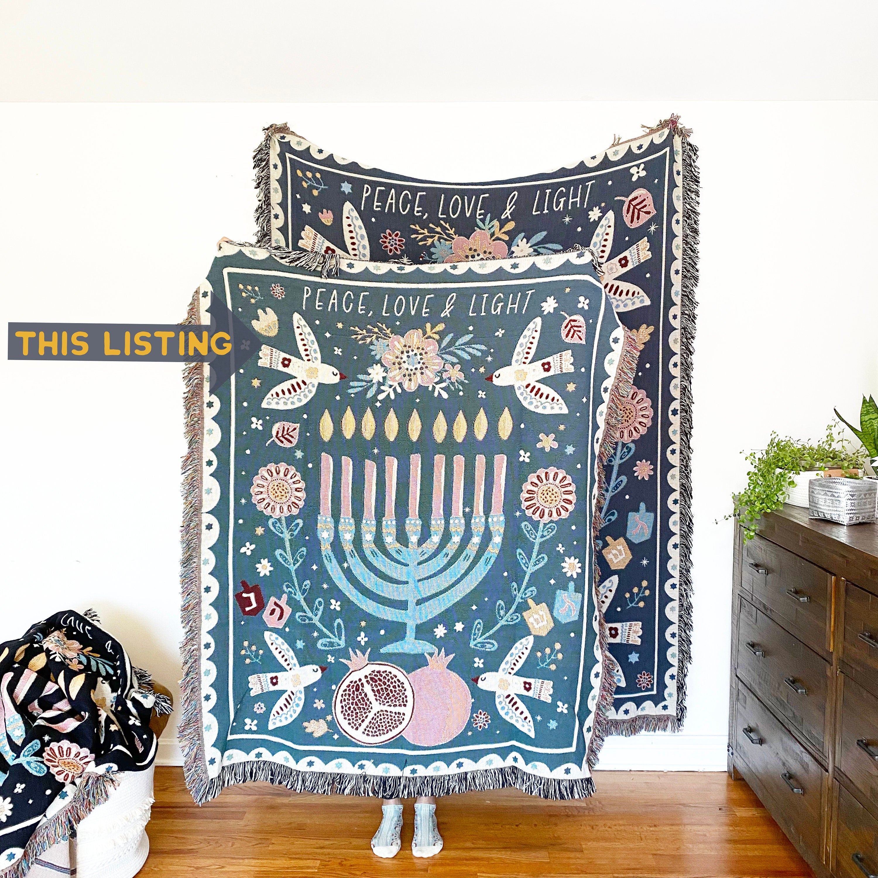 Jewish Heritage Decor Modern Jewish Art Hanukkah Throw Blanket Jewish Eclectic Home Blessing Gift Personalized Jewish Gift