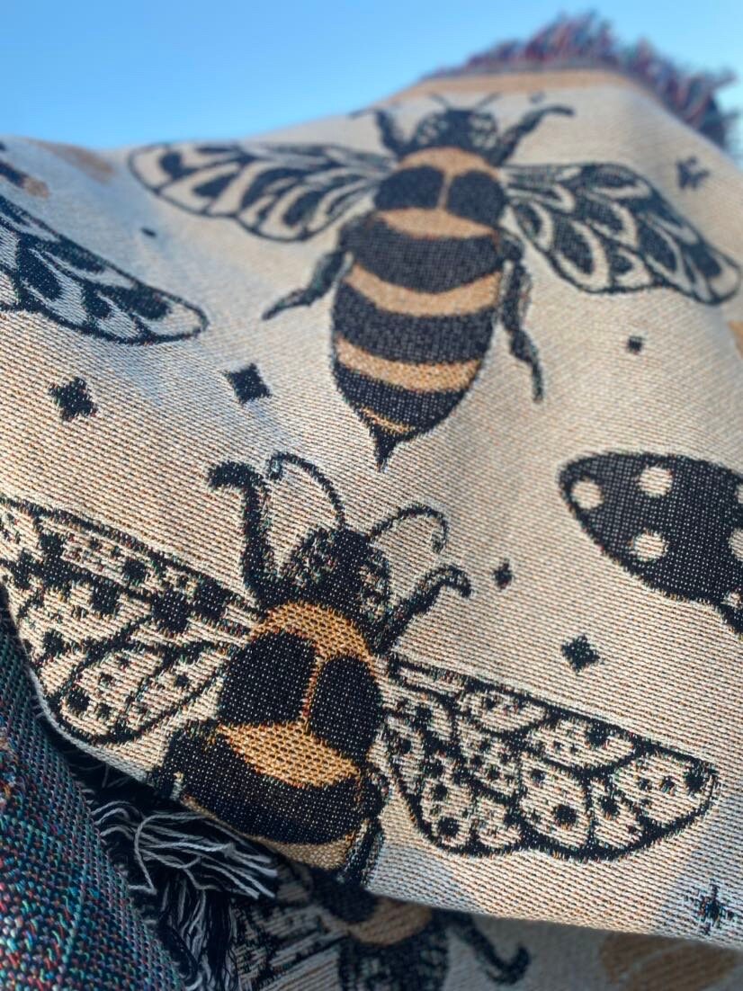 Woven Throw Blanket, Bees Hornets Tapestry. Hockey Personalized Gift. Eclectic Home Decor. Boho Home.