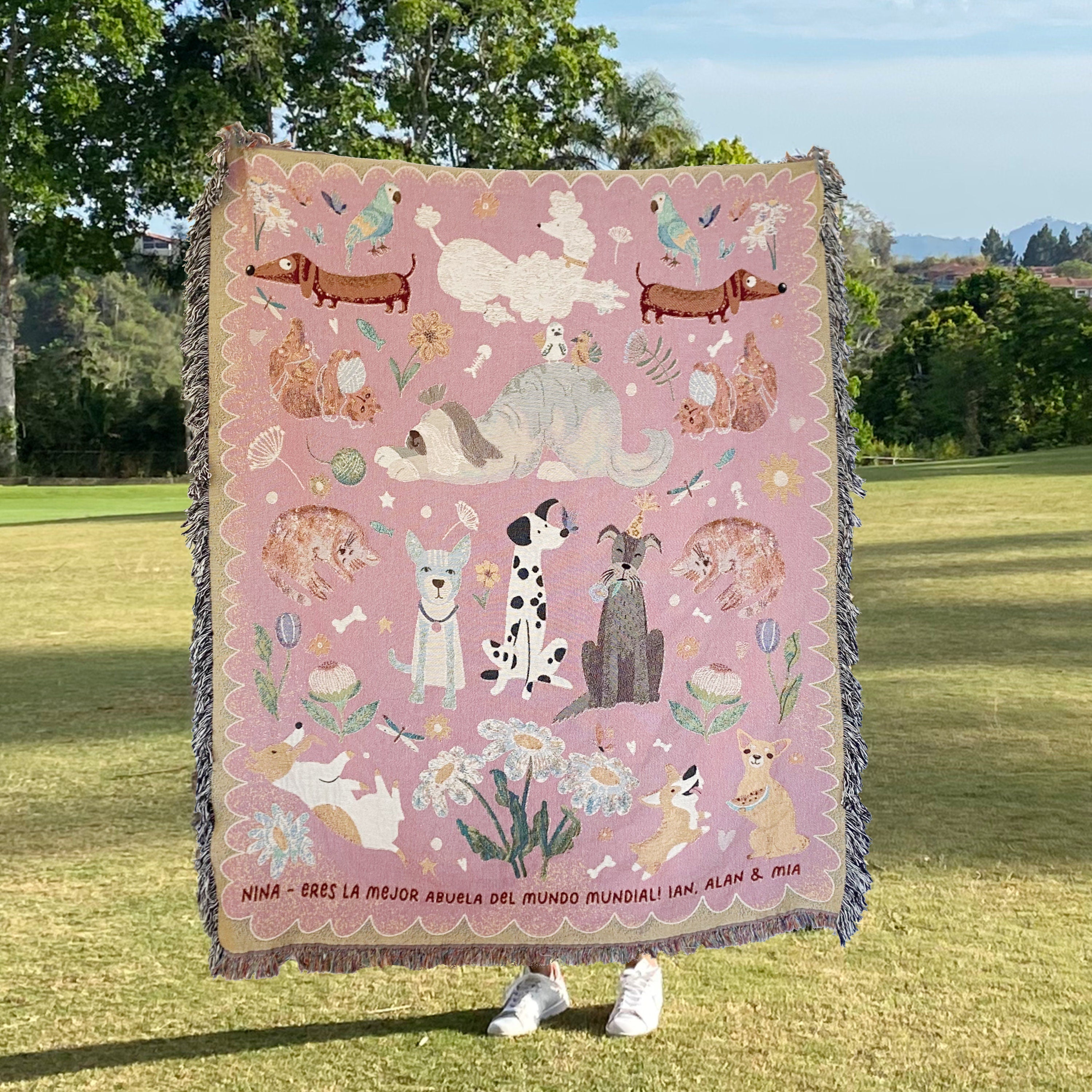 Custom Blanket For Pet Lovers Cat And Dog Woven Throw Tapestry, Personalized Dog And Cat Mom, Light Weighted Blanket, Custom Dog Lover Gift