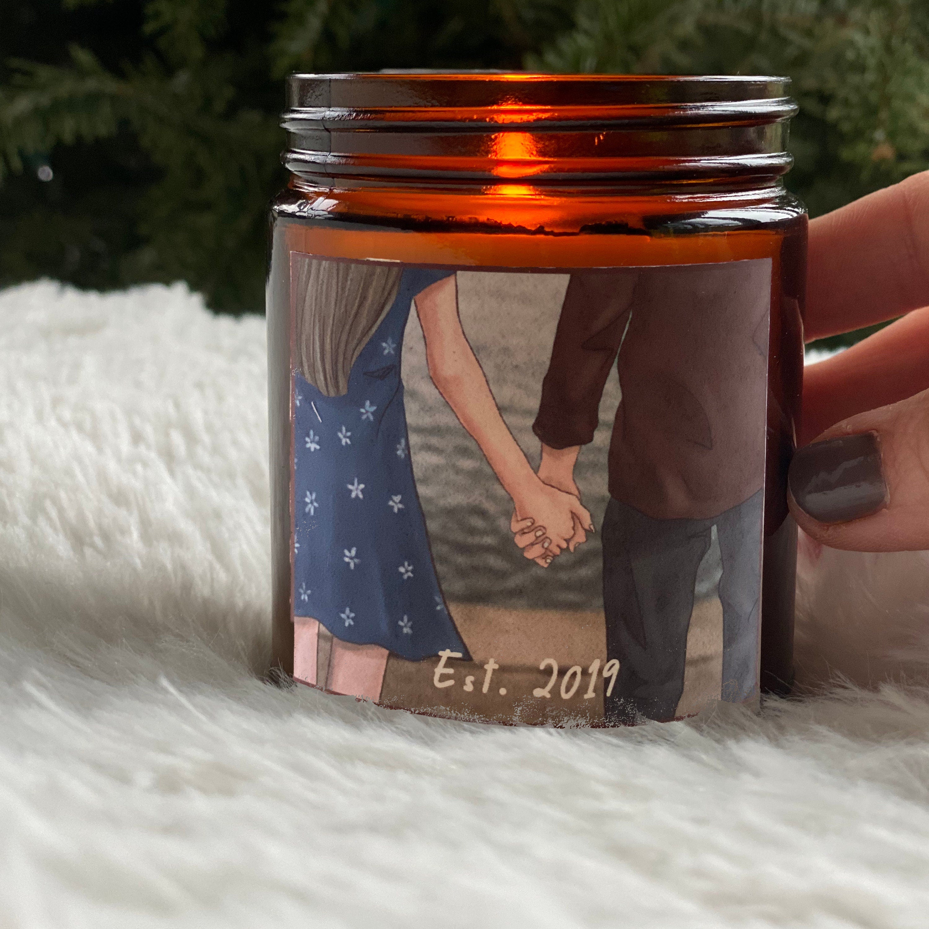 Personalized Candle of Couple Holding Hands, Personalized Anniversary Gift, Natural Soy Wax, Custom Hygge Gift, Reading Nook Decor