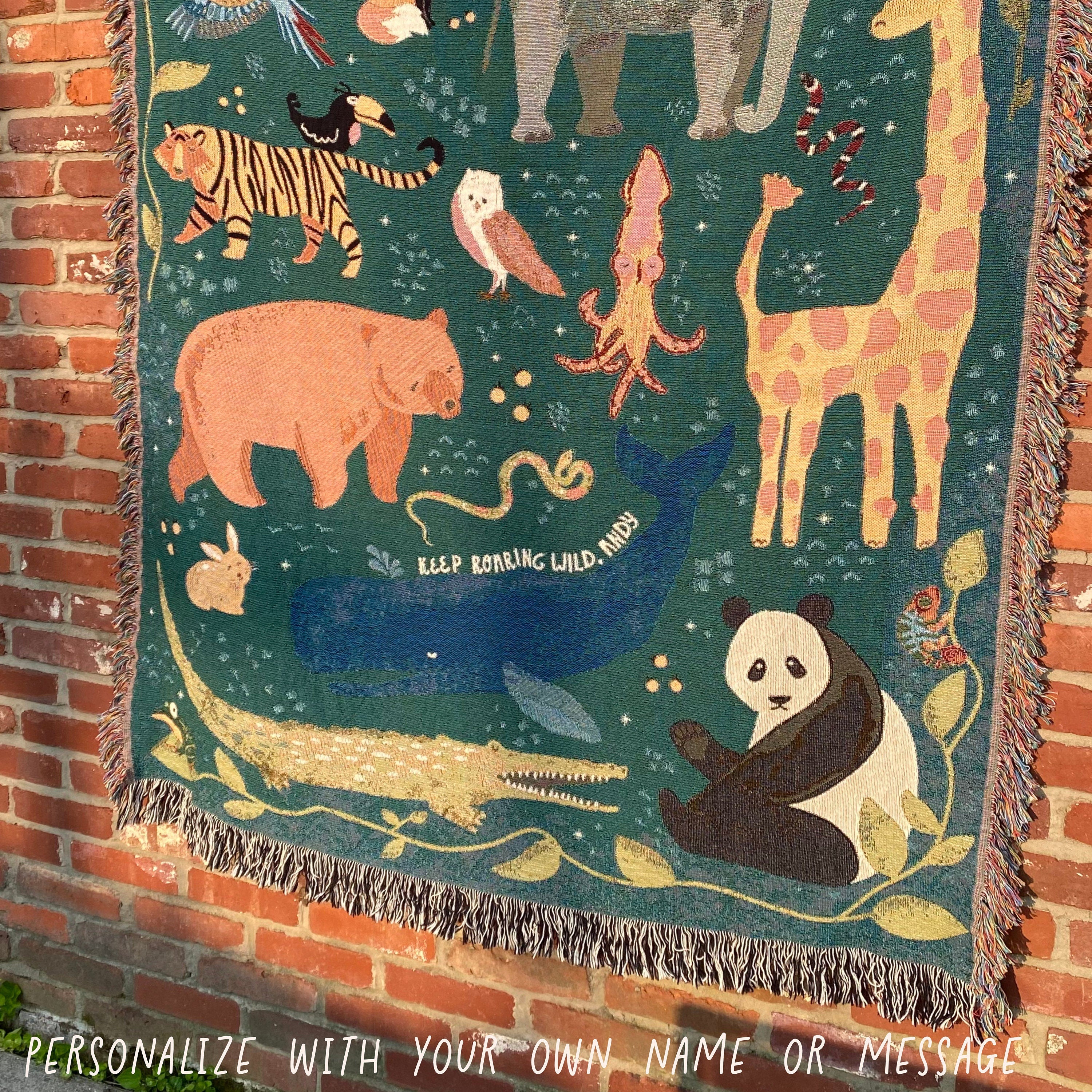 Nature Tapestry, Gender Neutral Nursery, Forrest Tapestry, Picnic Blanket, Tapestry Throw, Personalized Throw Blanket For Animal Lover.