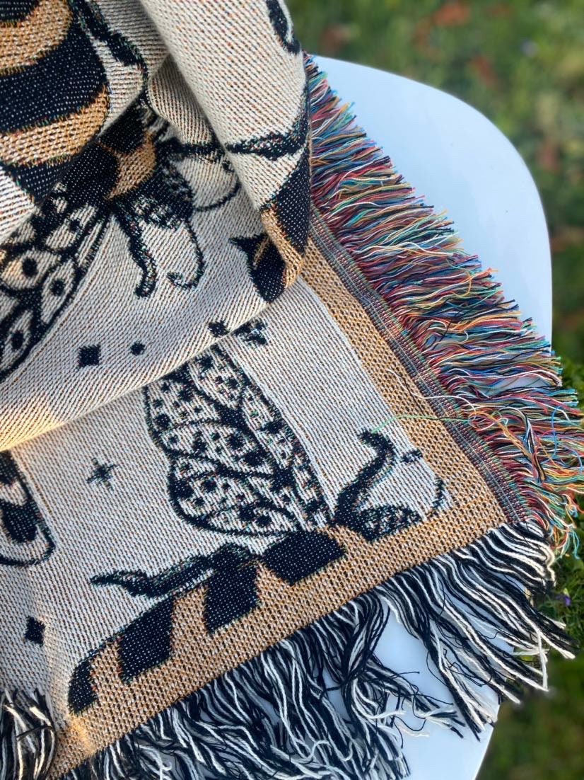 Woven Throw Blanket, Bees Hornets Tapestry. Hockey Personalized Gift. Eclectic Home Decor. Boho Home.
