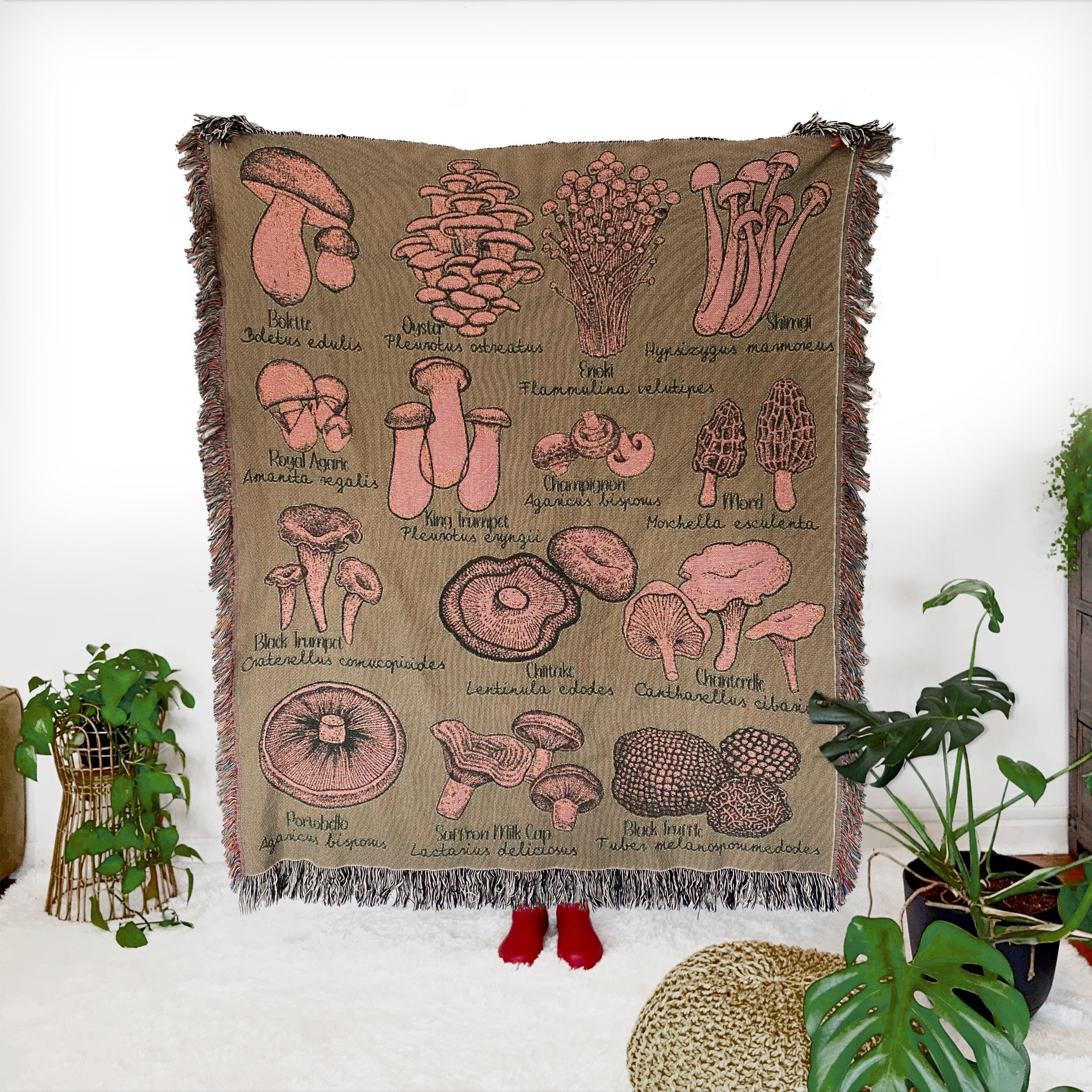 Mushroom Woven Throw Blanket Mushroom Lovers Gift Vintage Mushroom Tapestry Cabin Boho Blanket Pink Fairycore Tapestry Wall Art