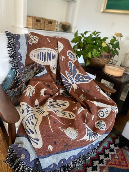 Butterflies and Moths Blanket, Modern Farmhouse Decor, Insect Tapestry Aesthetic Personalized Picnic Blanket, Book Nook Blanket, Hygge Decor