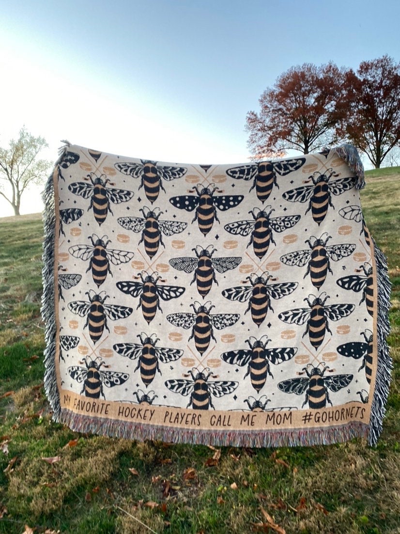 Woven Throw Blanket, Bees Hornets Tapestry. Hockey Personalized Gift. Eclectic Home Decor. Boho Home.