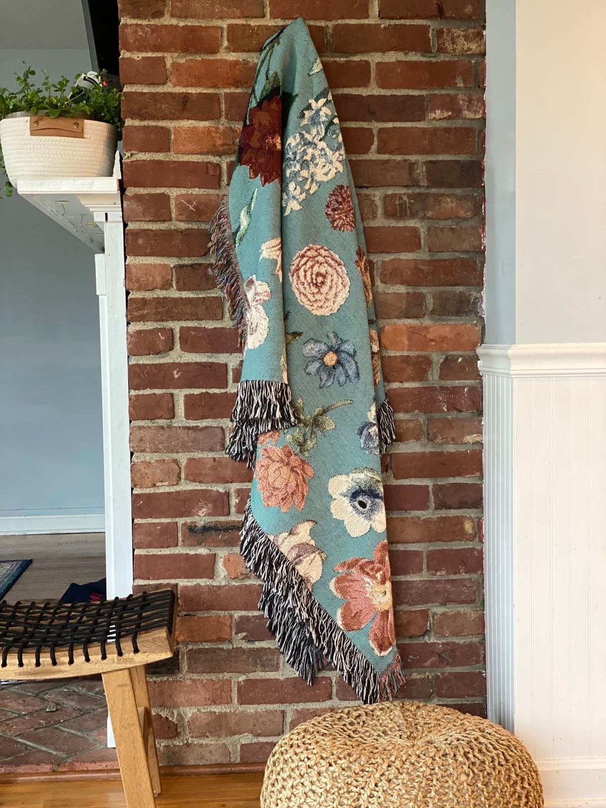 Picnic Blanket With Flowers Tapestry Personalized Wall Art Flowers Woven Throw Blanket Vintage Custom Engagement Gift