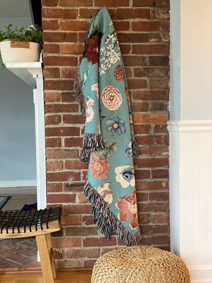 Picnic Blanket With Flowers Tapestry Personalized Wall Art Flowers Woven Throw Blanket Vintage Custom Engagement Gift