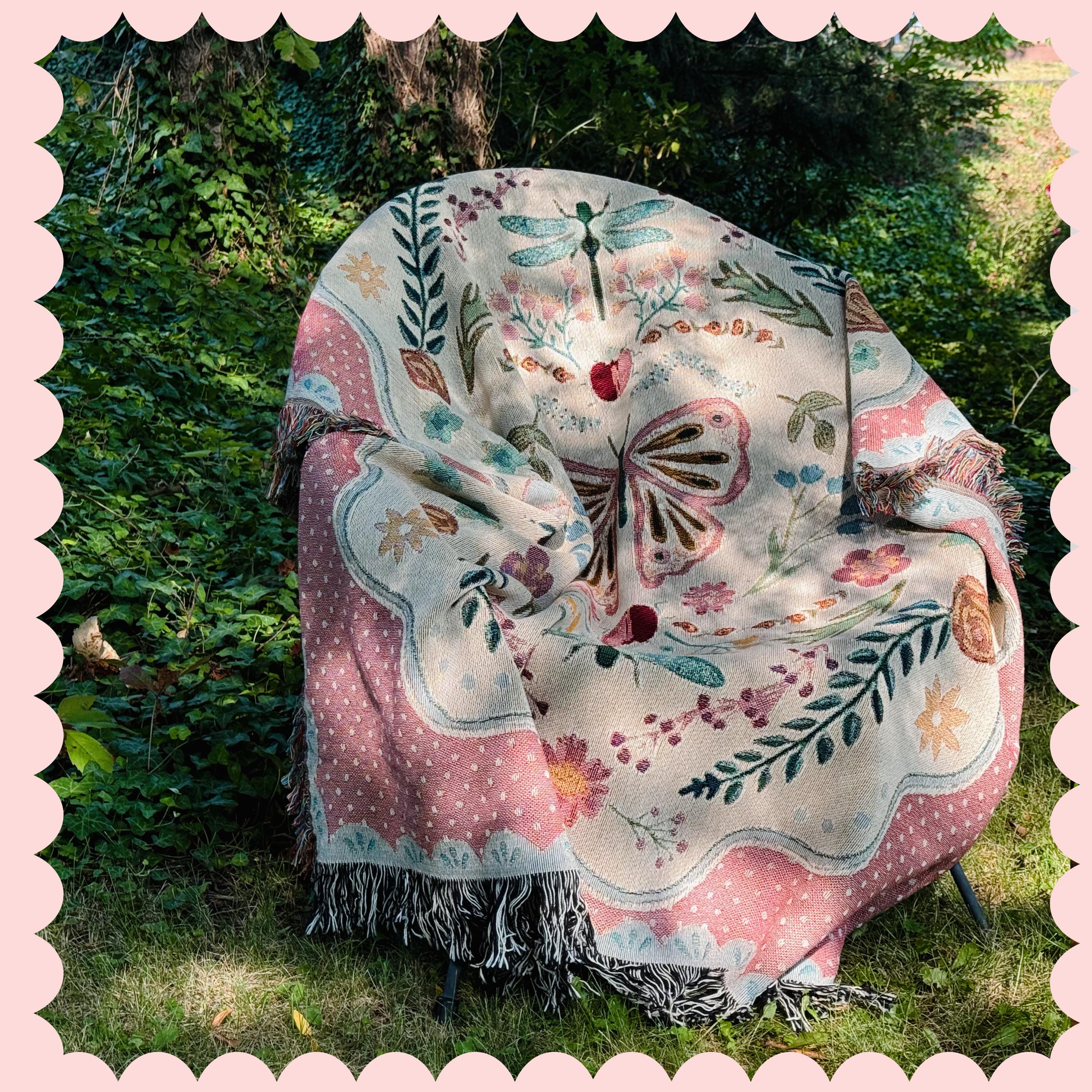 Coquette Woven Cotton Blanket: Cottagecore Aesthetic Wall Hanging Tapestry, College Apartment Aesthetic, Maximalist Decor Whimsical Room