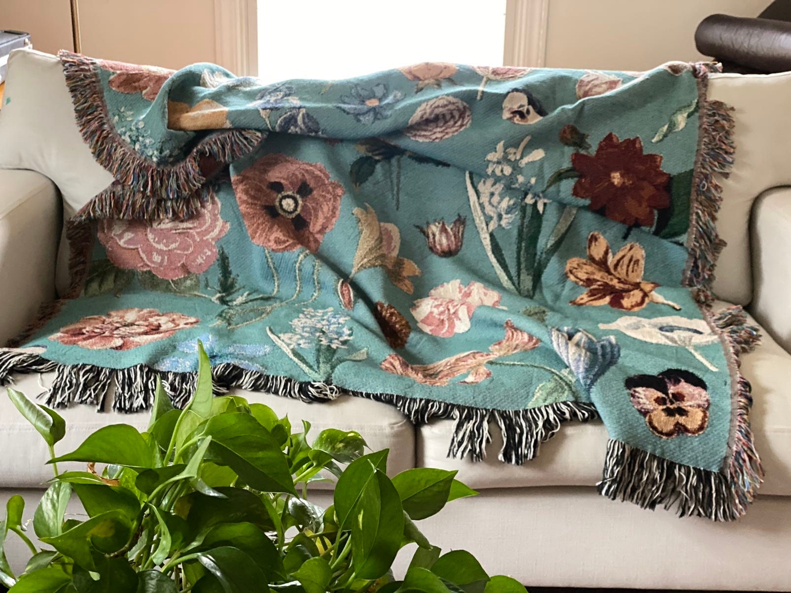 Picnic Blanket With Flowers Tapestry Personalized Wall Art Flowers Woven Throw Blanket Vintage Custom Engagement Gift