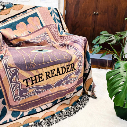Tarot Card Reader Woven Throw Blanket, Book Nook Tapestry, Custom Tapestry For Readers, Maximalist Decor, Tarot Wall Tapestry, Custom Gift