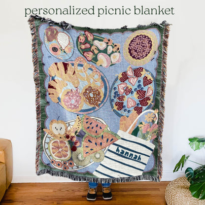 Personalized Picnic Blanket, Woven Beach Blanket, Lavender Aesthetic Decor, Granola Girl Aesthetic Tapestry, Mushroom Blanket, Family Gift