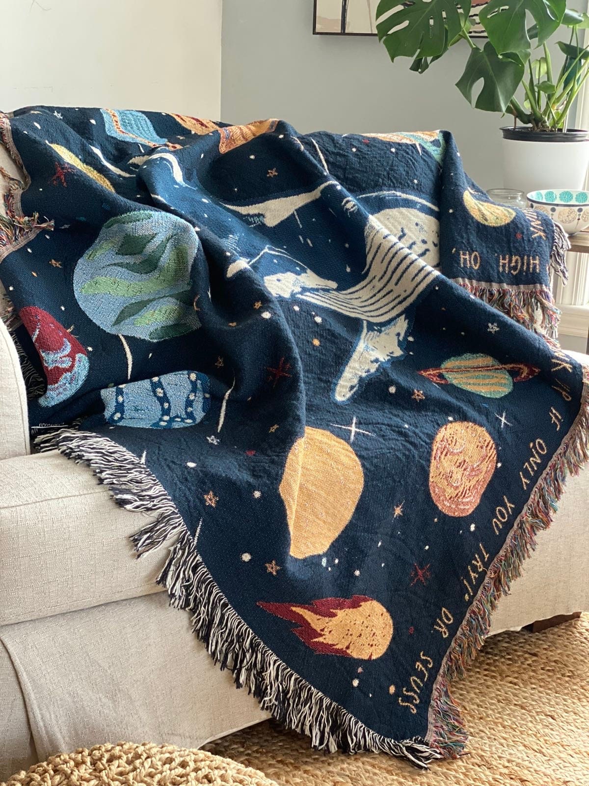 Personalized Throw Blanket Celestial Whale Tapestry Aesthetic Decor Boys Girls Room Custom Birthday Gift