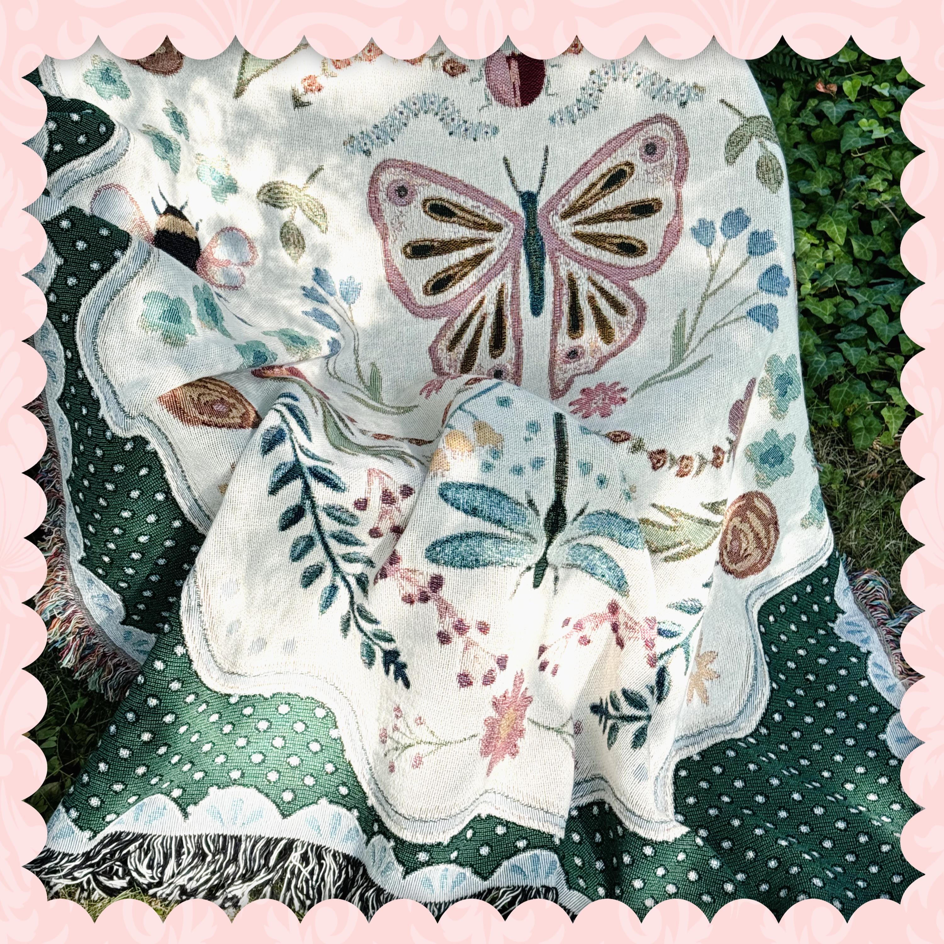 Coquette Woven Cotton Blanket: Cottagecore Aesthetic Wall Hanging Tapestry, College Apartment Aesthetic, Maximalist Decor Whimsical Room