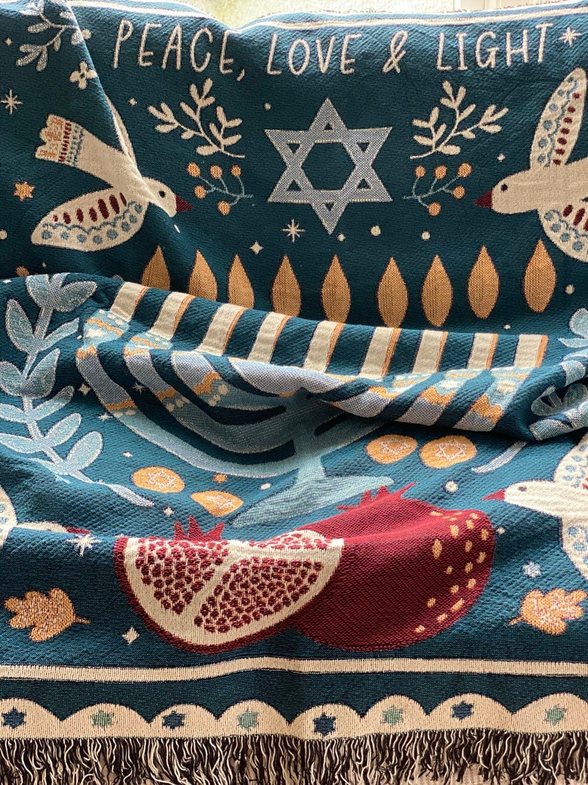 Bar Mitzvah Throw Blanket, Personalized Hebrew Gift, Modern Jewish Art, Peace, Gift For Bar Mitzvah