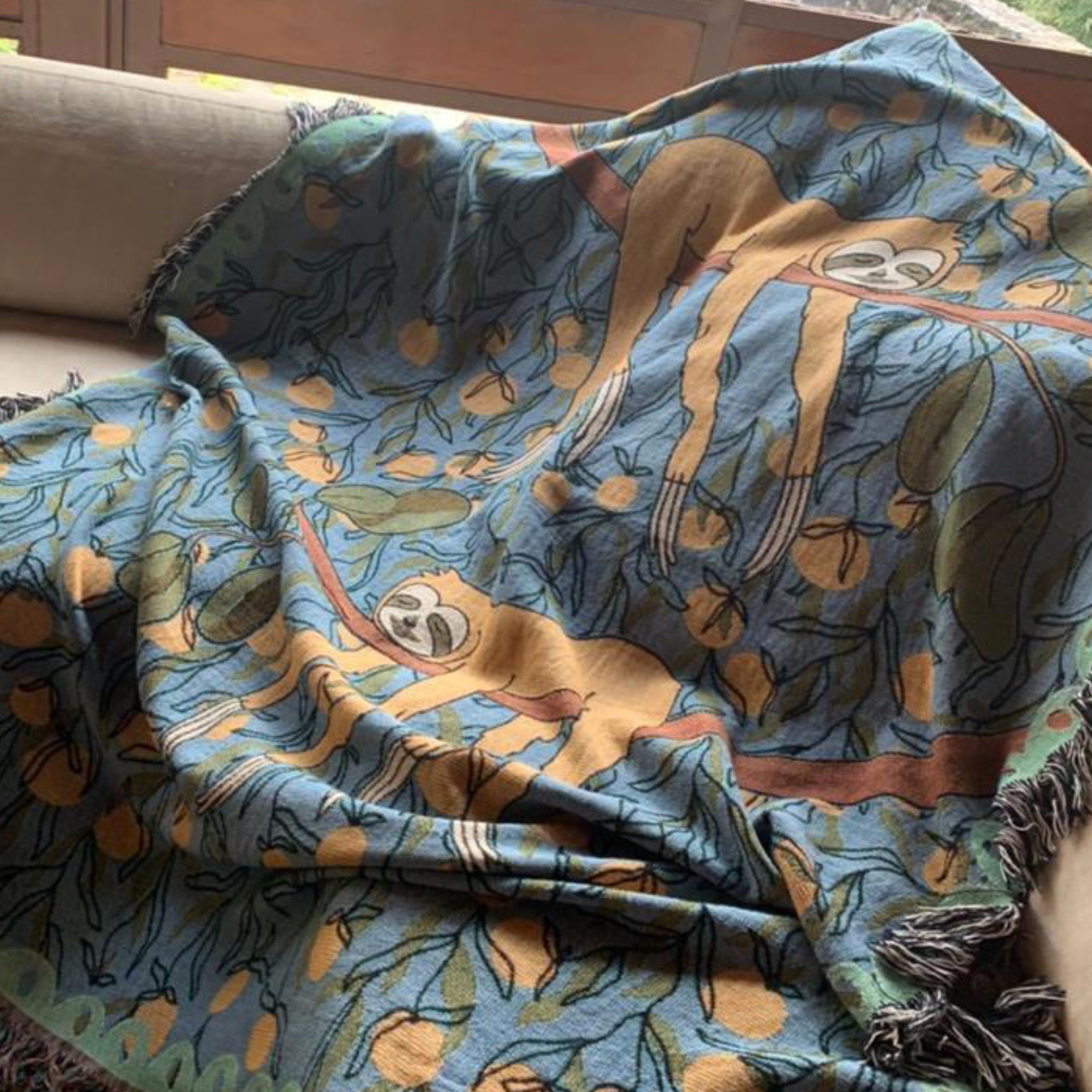 Funny Tapestry Aesthetic Eclectic Woven Throw Blanket Hygge Gift Sloth Boho Throw Blanket Wedding Gift For Couple Unique