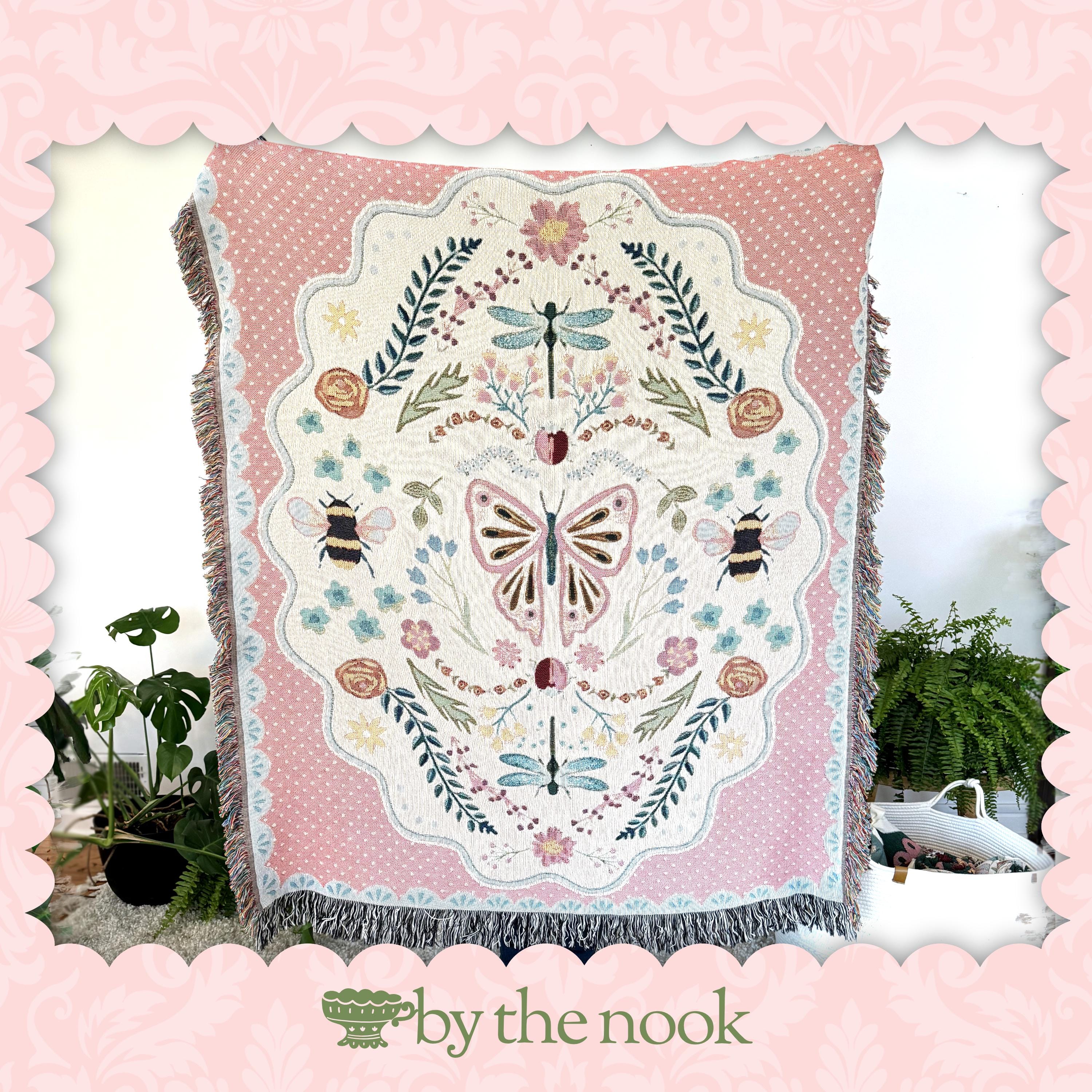 Coquette Woven Cotton Blanket: Cottagecore Aesthetic Wall Hanging Tapestry, College Apartment Aesthetic, Maximalist Decor Whimsical Room