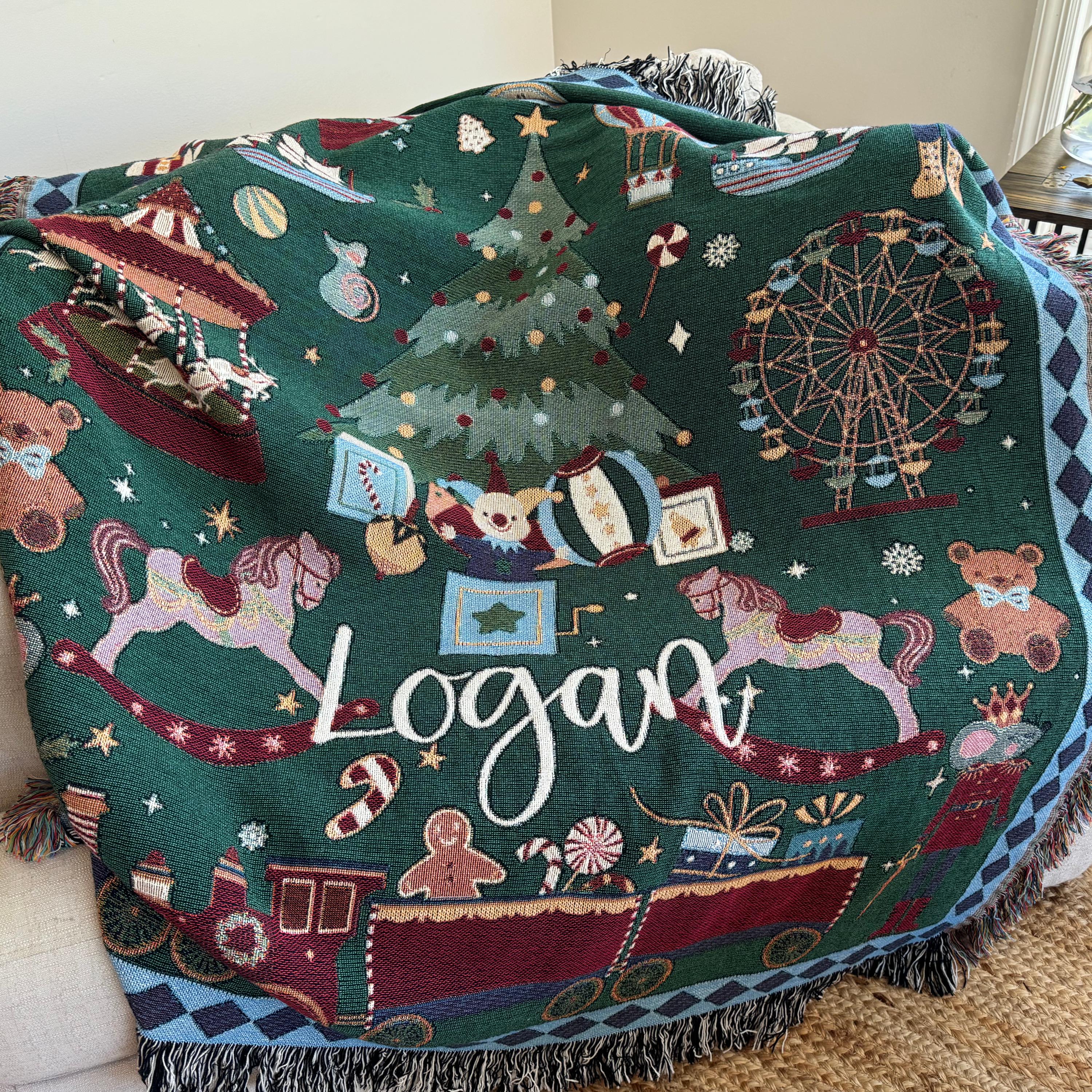 Christmas Woven Blanket Personalized Gift  Christmas Tree Decorations Vintage Toys Tapestry Holiday Home Decor